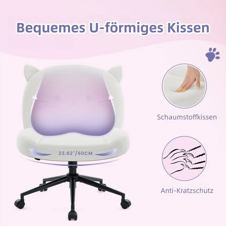 Intimate WM Heart Bürostuhl ohne Armlehne, Ergonomischer Drehstuhl mit Rollen, Höhenverstellbarer Schreibtischstuhl mit Mittlerer Rückenlehne