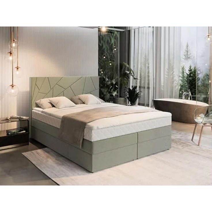 MASSENO Kontinentalbett Trani, Boxspringbett mit großem Bettkasten und Topper, Grün, 160x200 cm – Bild 2