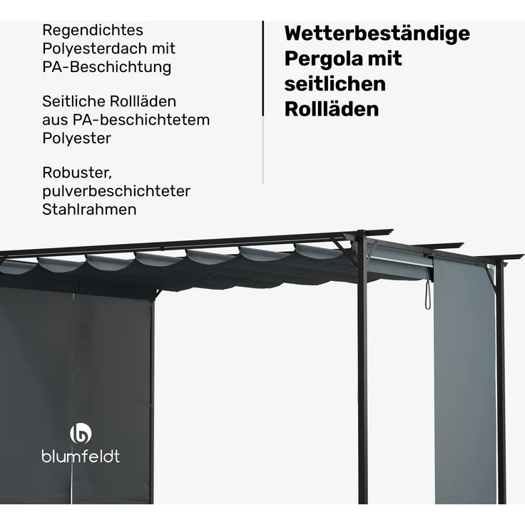 Blumfeldt Pergola 3x4 m, Wetterfestes Polyesterdach & Seitliche Jalousien, Pulverbeschichteter Stahlrahmen, Einfache Montage, Stabil & Winterfest Für Ganzjährigen Einsatz – Bild 2