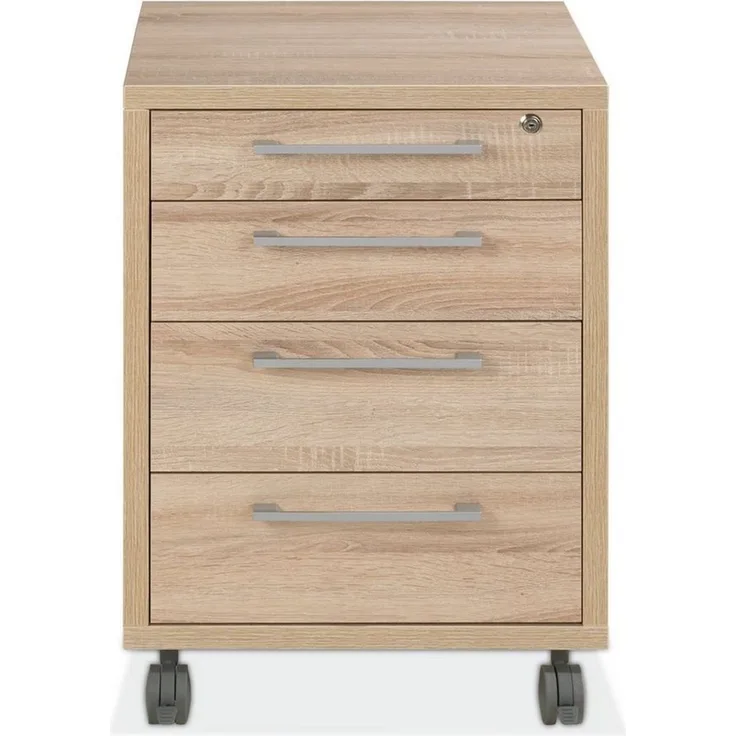 Tvilum Rollcontainer PRIMA, B 48 x H 68 cm, Eiche Struktur Dekor, mit 4 Schubladen