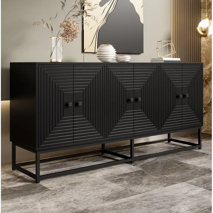 DESVIAE Sideboard mit 3 Doppeltürfächern 160x75,5x38 cm aus Spanplatte Schwarz
