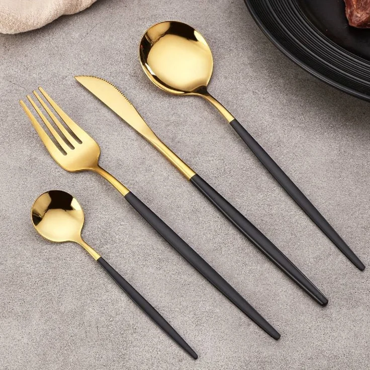 Besteckset Gold 6 Personen 24-tlg Edelstahl Essbesteck Besteck Set Geschenkbox – Bild 7