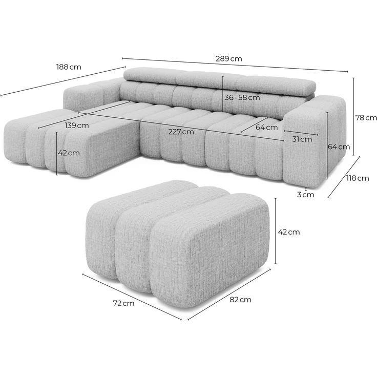 Ecksofa Ottomane links Chenille 289x188x78 beige KONSTANTIN – Bild 4