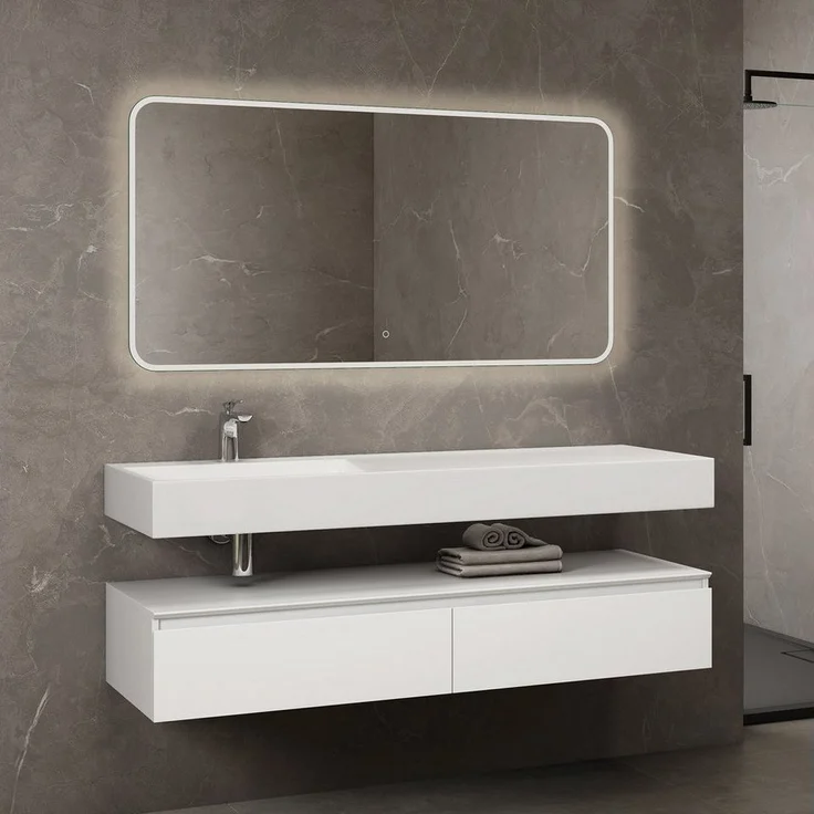 doporro Waschbeckenunterschrank Badmöbel Set Holzstruktur Schubladen Unterschrank Soft-Close MDF UP – Bild 2