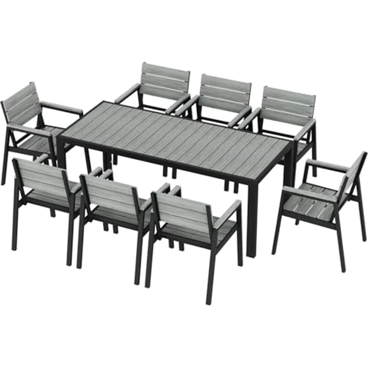 JUMMICO Gartenmöbel Set aus mit Holzoptik, Wetterfestes Terrassenmöbel in 150cm oder 189cm für 6-8 Personen, Stabiles Set für Balkon und Garten – Bild 1