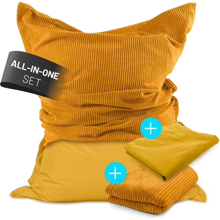 Lumaland Sitzsack Classic XXL All-in-One Set | Riesen Sitzsack XXL mit Cord & Outdoor Bezug für drinnen & draußen | Sofa Sessel mit im Innensack sicher verpackter EPS-Füllung – Hüllen Easy wechselbar – Bild 1