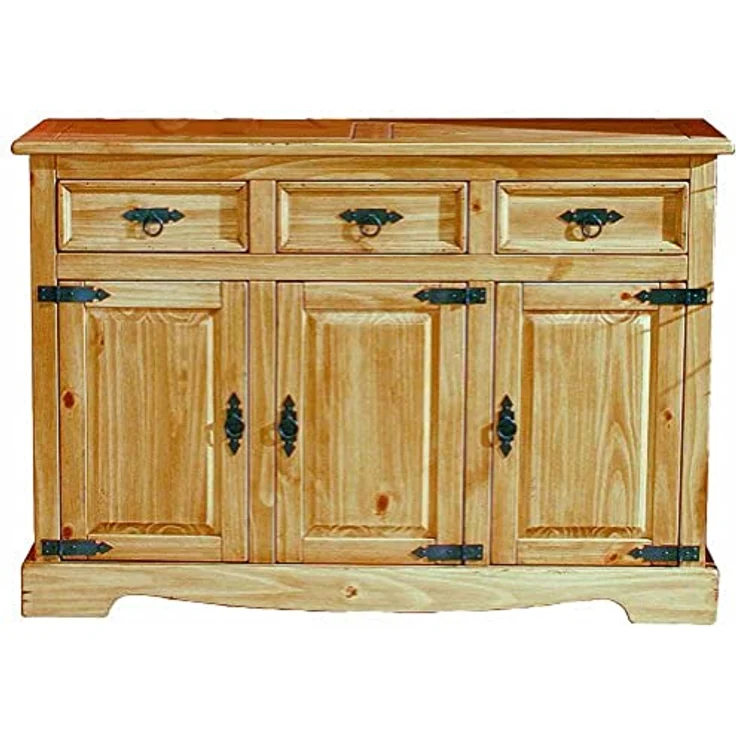 Java Exclusiv 57011 Kommode 3-türig Donez Kiefer massiv antik gewachst T/B/H 35 x 120.5 x 82 cm – Bild 1