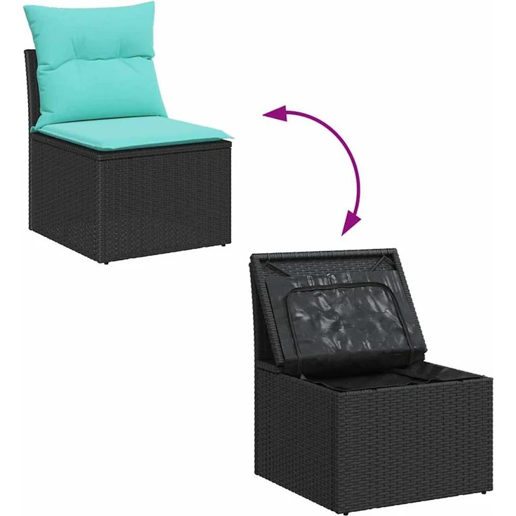 vidaXL Gartensofa-set 4 Stk. Schwarz und Türkis Poly-Rattan 3354695 – Bild 10