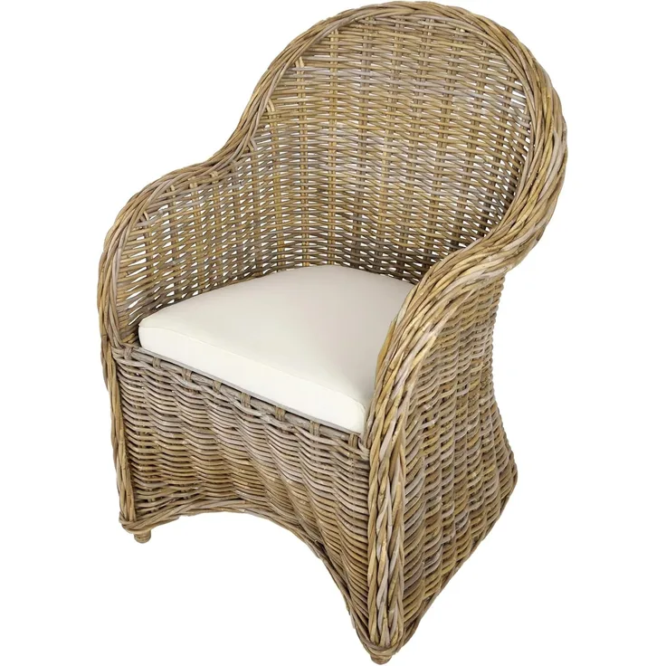Kobolo Rattanstuhl BOSTON NEW Sessel aus Rattan grau (kubu grey)