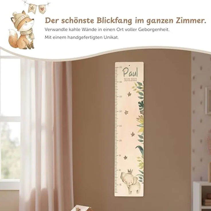 KIDSMOOD - Messlatte Kinder Holz personalisiert Mit Namen für Baby- & Kleinkinderzimmer - Messlatte als Kinderzimmer Wand-Dekoration & Weihnachtsgeschenke Kinder & Babys zum Geburt - Skala 70-140cm – Bild 5