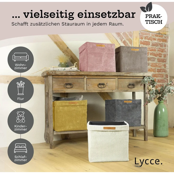 Lycce faltbare Aufbewahrungsbox, 4er Set - Cord, passend für Kallax Regal, abnehmbarer Bezug, robust, formstabil Grau 31x33x33cm – Bild 8