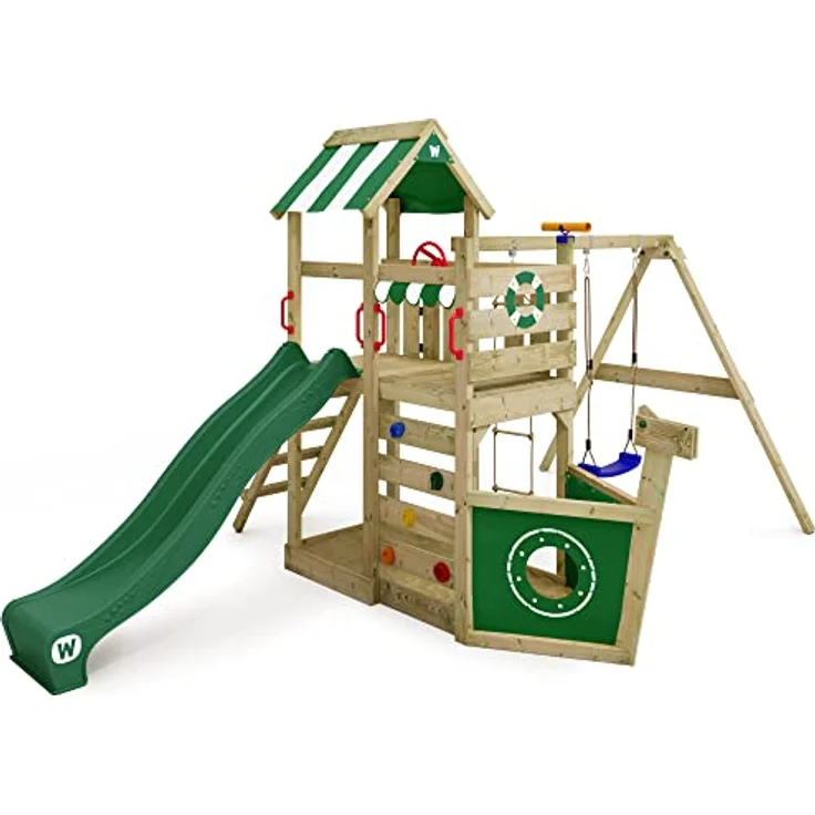 Wickey Spielturm SeaFlyer, Maritimer Kinderkletterturm in Schiffsoptik mit 10 Jahren Garantie, inkl. Wellenrutsche und integrierten Sandkasten – Bild 1