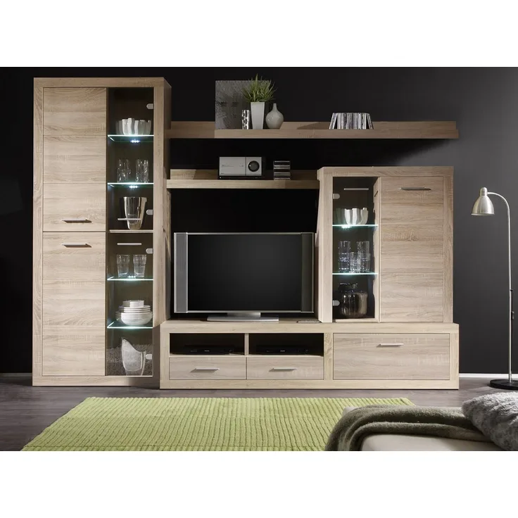 Can Can 5 Eiche Sägerau Dekor Anbauwand Wohnwand Wohnzimmerschank ca. 285 cm