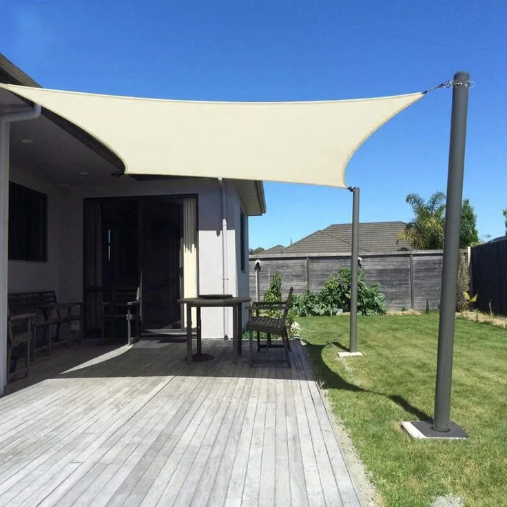 Dripex Sonnensegel wasserdicht Sonnenschutz Set 4X6 m inkl Befestigungsseile Rechteckig Polyester Imprägniert 95% UV Schutz Windschutz Wetterschutz für Balkon Garten Terrasse - Cremeweiß