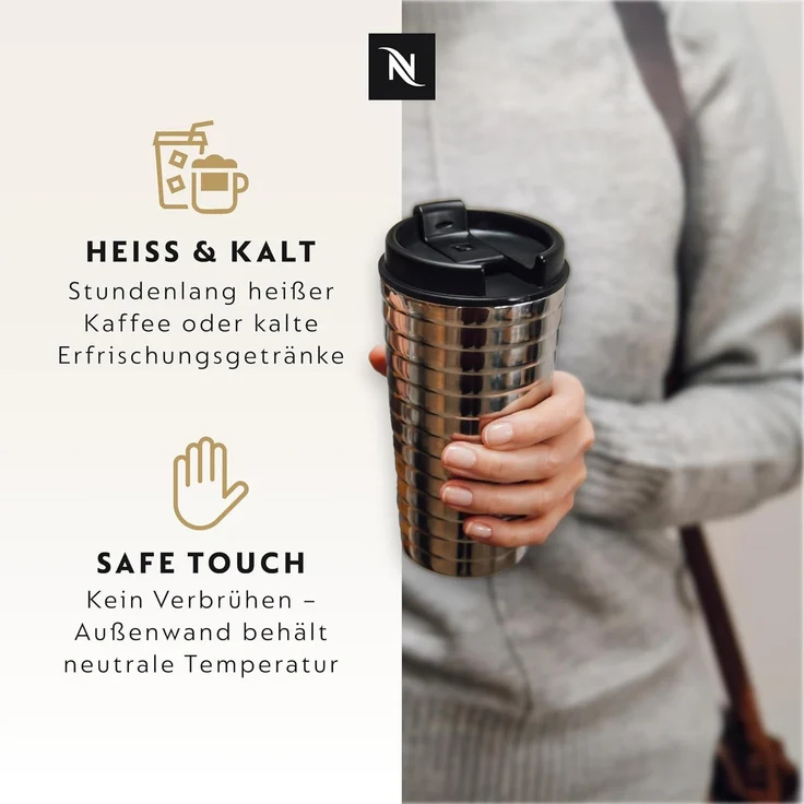 NESPRESSO Thermobecher TOUCH Travel Mug 345ml, Edelstahl Auslaufsicher – Bild 3