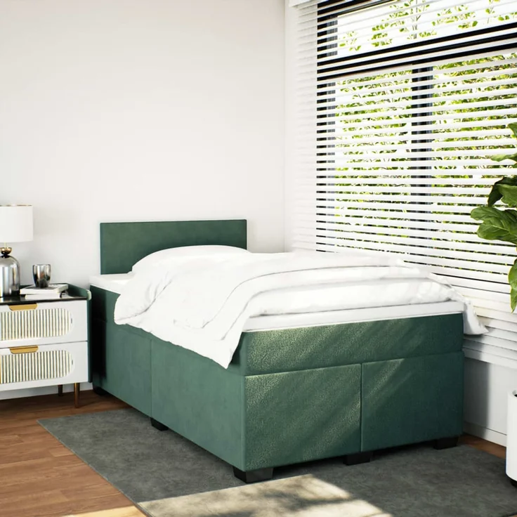 vidaXL Boxspringbett mit Matratze Dunkelgrün 120x200 cm Samt 3288579 – Bild 4