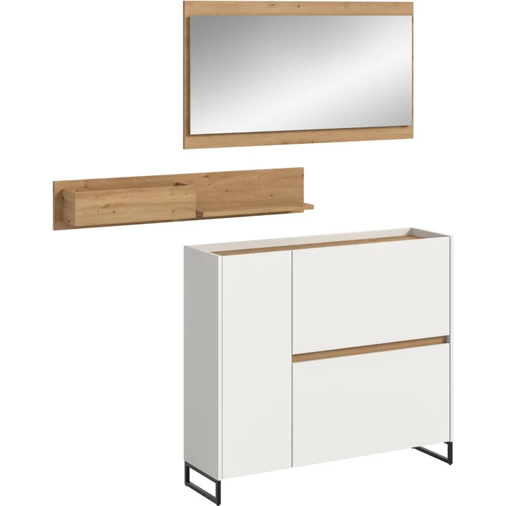 Garderobenkombination B/H/T: 192x140x32 cm in weiß Nachbildung und Artisan Oak Nachbildung – Bild 1