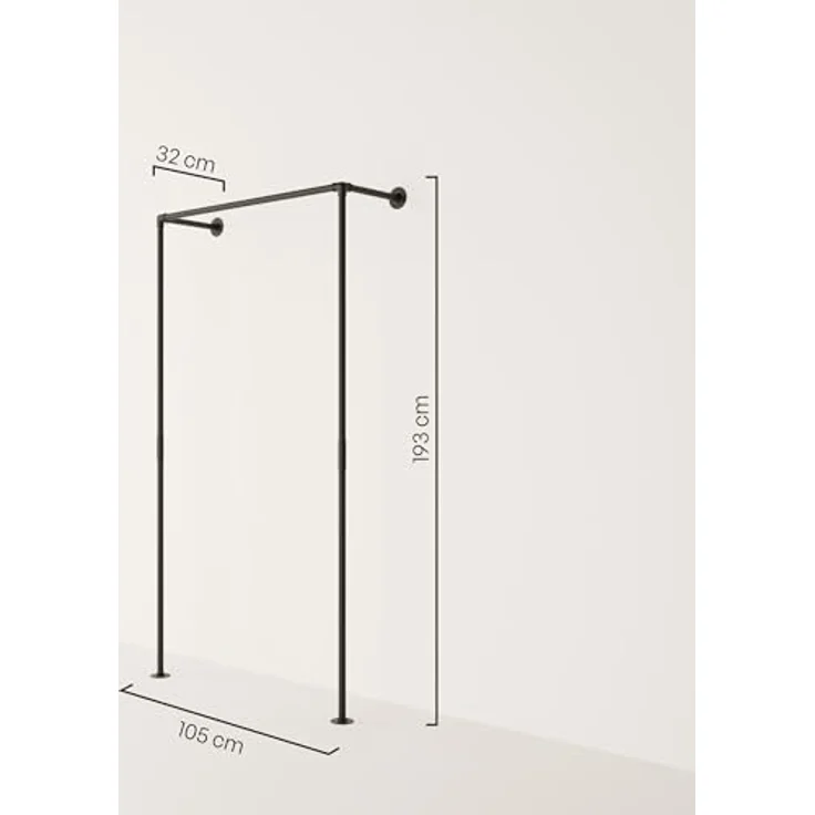 pamo. design Kleiderständer TIM Industrial Kleiderstange zur Wandmontage, Offener Kleiderschrank / Garderobe aus schwarzen Wasserrohren – Bild 3