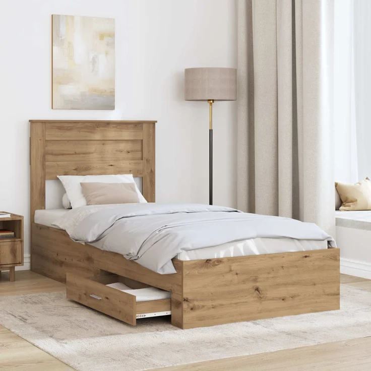 vidaXL Bettrahmen Artisan-Eiche 100 x 200 cm Holzwerkstoff 3410026 – Bild 2