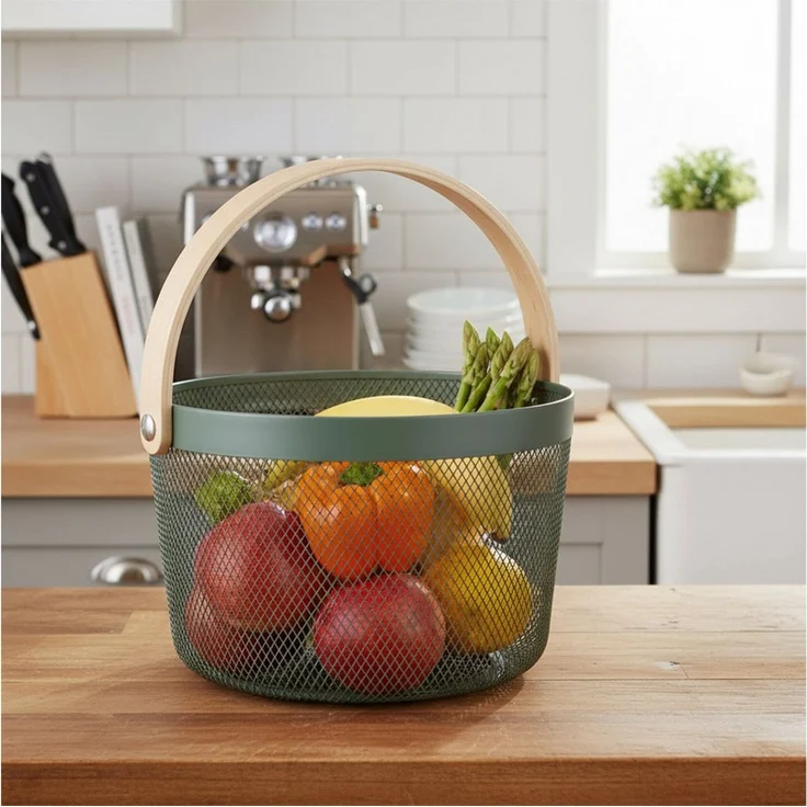 relaxdays Aufbewahrungskorb Runder Drahtkorb mit Henkel, Mint – Bild 1