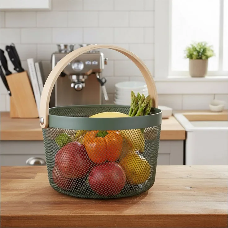 relaxdays Aufbewahrungskorb Runder Drahtkorb mit Henkel, Mint