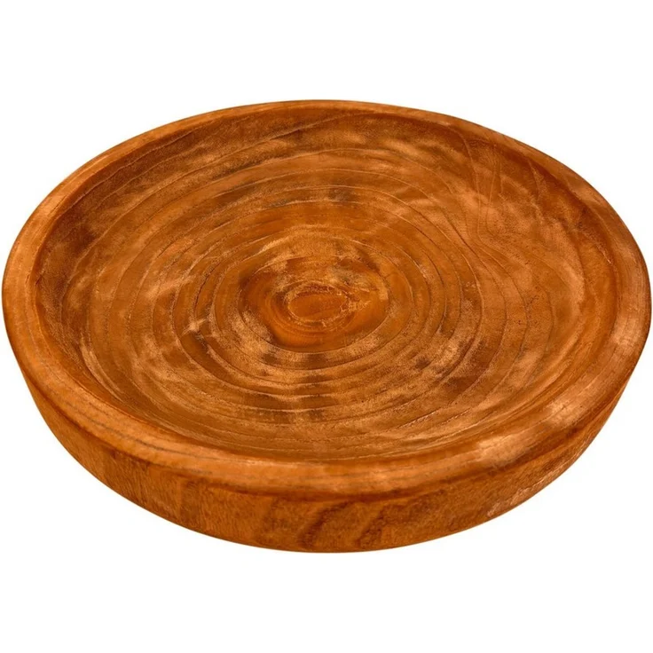 Online-Fuchs Dekoschale mit Füßen aus Holz, rund - Obstschale, Tablett, Tisch - 38 cm groß (aus Paulownia Holz, mit kleinen Standfüßen), natürliche Maserung mit einer warmen Holzfarbe – Bild 3