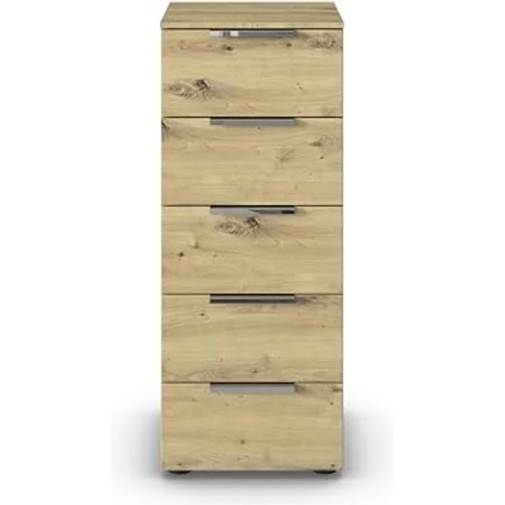 Rauch Möbel Flipp, schmale Hochkommode mit viel Stauraum für Flur, Wohnzimmer, Schlafzimmer, Eiche Artisan, 5 Schubkästen, Griffe chrom, 40 x 100 x 42 cm – Bild 4
