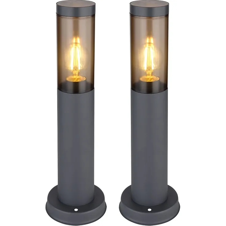 2er Set Sockelleuchte, Edelstahl, anthrazit, rauch, H 45 cm