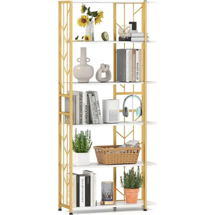 COSTWAY Bücherregal, geometrisches Standregal, 6-stöckig, Metallrahmen