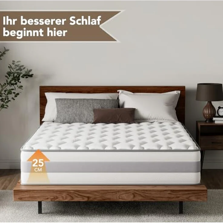 HOMAVO Matratze 90x200 cm 25cm Höhe 7-Zonen Taschenfederkernmatratze Orthopädische Federkernmatratze mit Memory-Schaum Schicht, Härtegrad H3 H4, CertiPUR-US Zertifiziert – Bild 7
