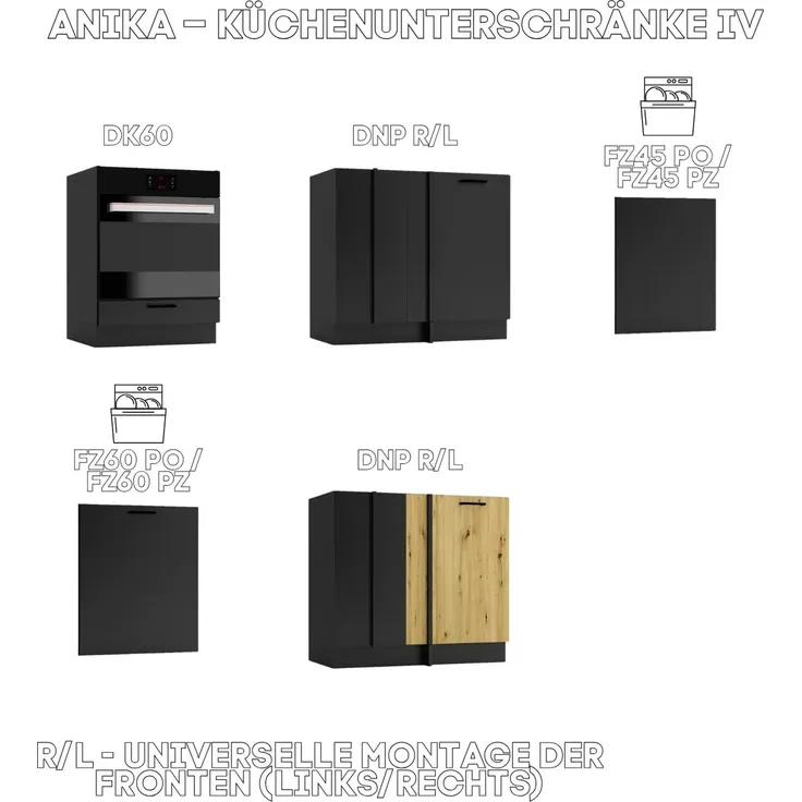 Küchenunterschrank 60 cm - Graphit - Einbauschrank für den Backofen - Höhenverstellbar – Bild 8