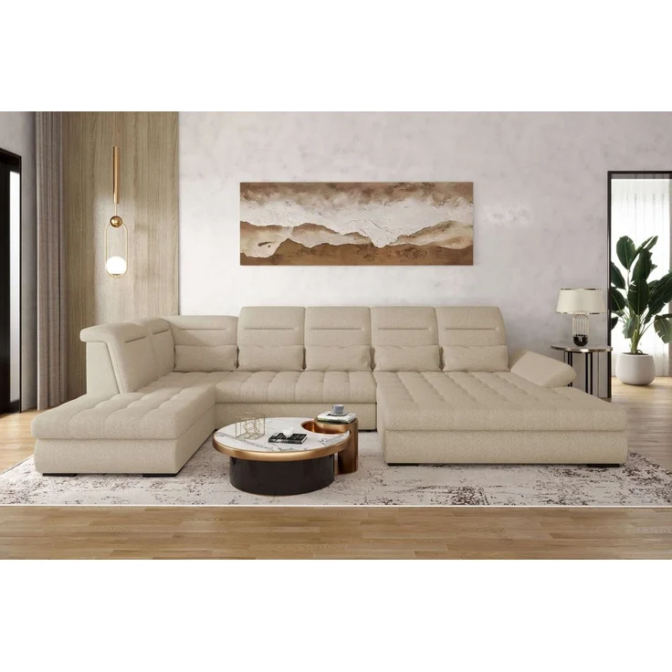 99rooms Toscana Wohnlandschaft Velours VOGUE Creme Rechts – Bild 1