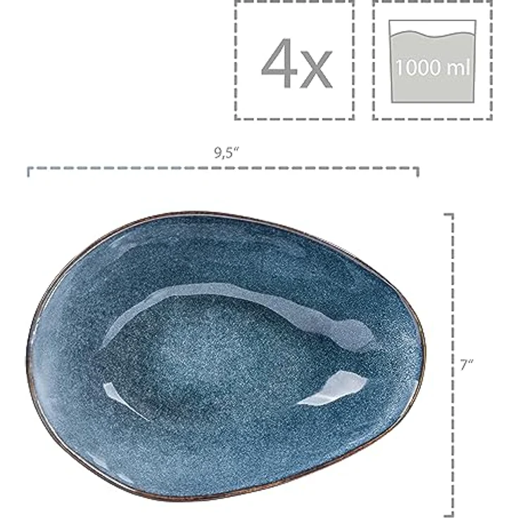 SÄNGER | Pastateller Darwin 4 tlg, Spaghetti Teller 4 Personen, Steingut Geschirr Set für Pasta, Nudelteller Spülmaschinengeeignet, Teller Steingut für Nudelgerichte Blau 1 L | PREMIUM COLLECTION – Bild 5