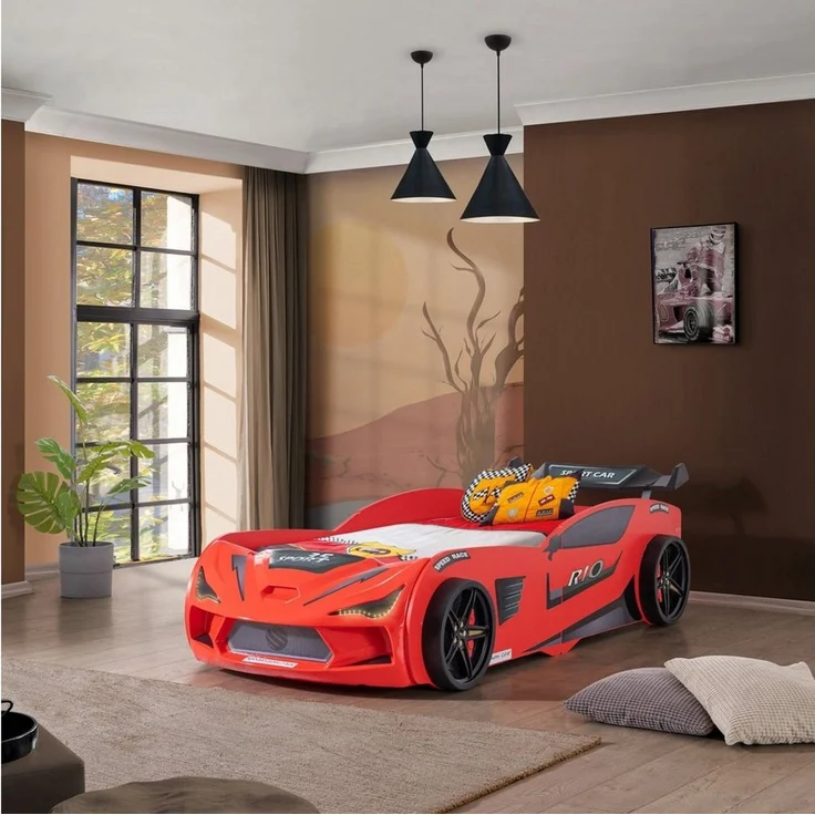 Aileenstore Autobett Rio, Kinderbett 90 x 200 cm, inkl. Lattenrost, Heckspoiler LED-Beleuchtung – Bild 3