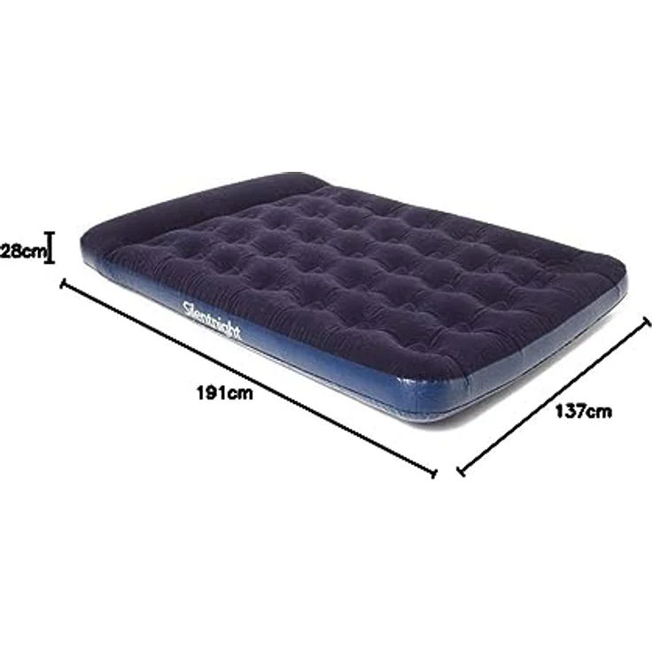 Silentnight Doppel-Luftbett mit integrierter Fußpumpe – Aufblasbare beflockte Campingmatratze für Camping, Wohnwagen und Hausgäste – integriertes Kissen und Pumpe – 191 x 137 x 28 cm, blau – Bild 7