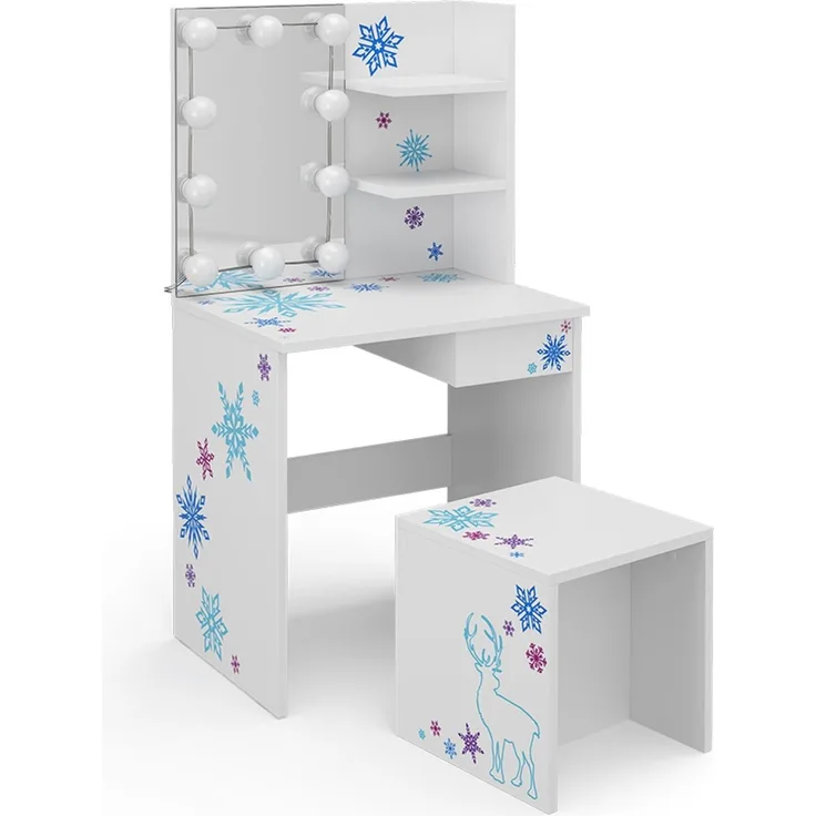 Kinder-Schminktisch Schneeflocke Weiß 54.8 cm mit LED Beleuchtung Vicco