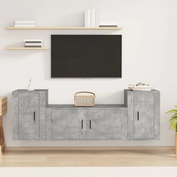 vidaXL 3-tlg. TV-Schrank-Set Betongrau Holzwerkstoff 3188514