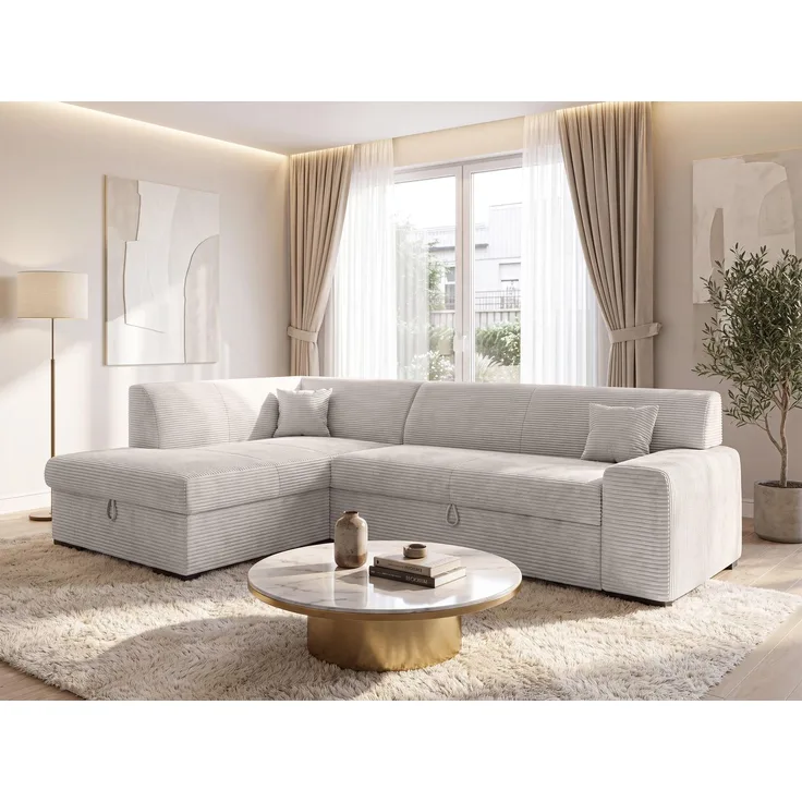 AX LIVING Eckcouch Weiß Lucera 260 cm Elfenbeinweiß Schlafsofa L