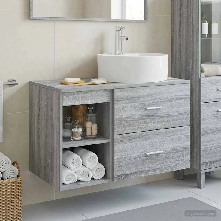 vidaXL Badezimmerschrank-Set 2 stk. Grau Sonoma 79,5 x 44,5 x 76 cm 3403909 – Bild 1
