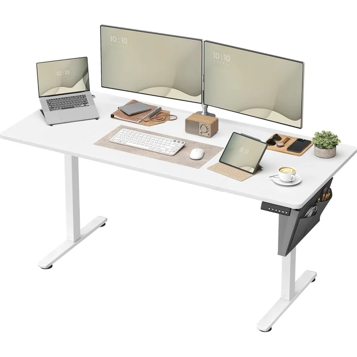 Songmics Höhenverstellbarer Schreibtisch elektrisch, 70x160 x (72-120) cm, Verstellbarer Tisch, Memory-Funktion für 4 Höhen, für Homeoffice, Arbeitszimmer, wolkenweiß LSD136W01 – Bild 1