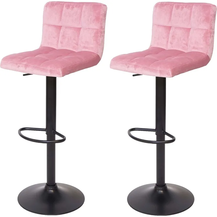 2er-Set Barhocker HWC-G87, Tresenhocker Barstuhl, höhenverstellbar ~ Samt rosa, Fuß schwarz