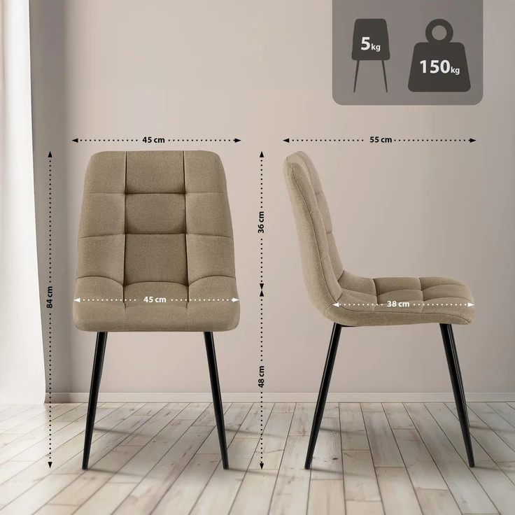 2er Set Esszimmerstuhl FIGAD - Stoff Taupe 45x55x84 cm | Essstühle Esszimmerstühle Küchenstühle Wohnzimmerstühle – Bild 4