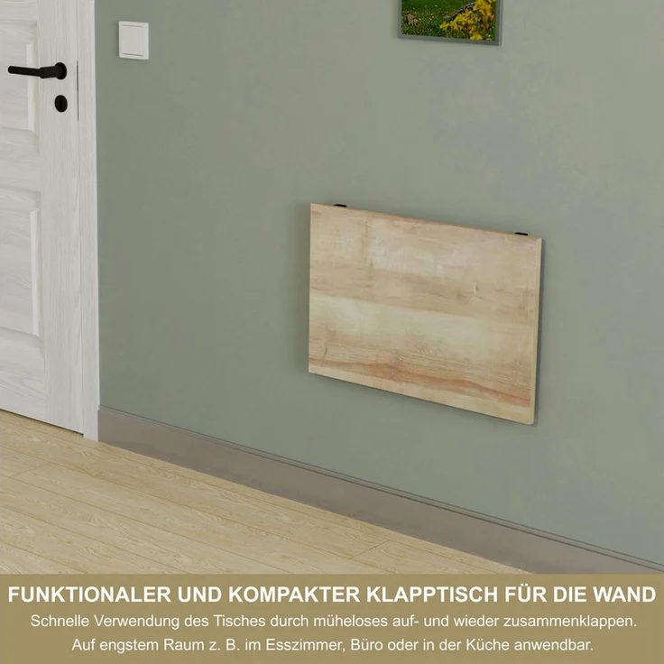 KDR Produktgestaltung Klapptisch 60x40 Wandklapptisch Esstisch Küchentisch Schreibtisch Wand Tisch, Eiche – Bild 3