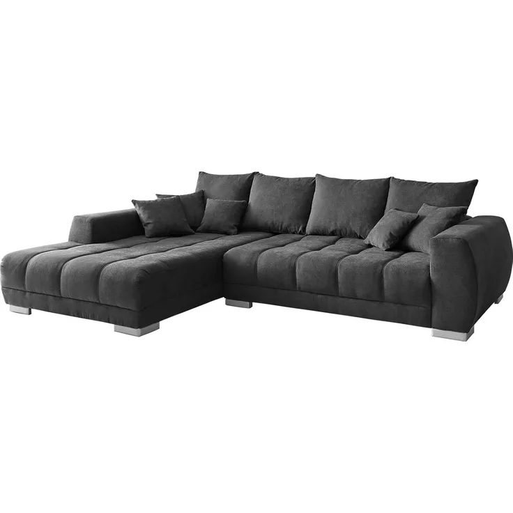 Ecksofa Josea 300x220 cm Mikrofaser Schwarz Recamiere links