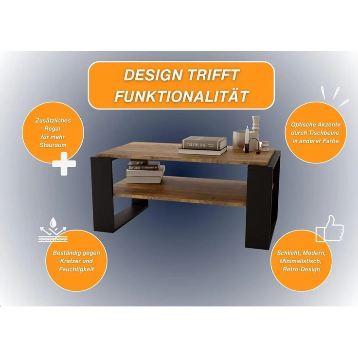 CraftPAK Wohnzimmertisch Kaja96 für Couch aus hochwertigem Holz, Couchtisch 54T x 96B x 44H cm (1-Tisch), Tischplatte aus Holz – Bild 3