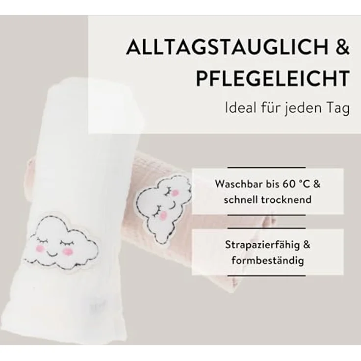 PARSA Beauty Baby Mulltücher, 2er-Set Musselin in Beige & Weiß mit Wölkchen, hautschonend und atmungsaktiv – Bild 4