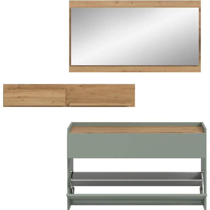 Garderobenkombination B/H/T: 192x140x32 cm in Salbei Nachbildung und Artisan Oak Nachbildung – Bild 3