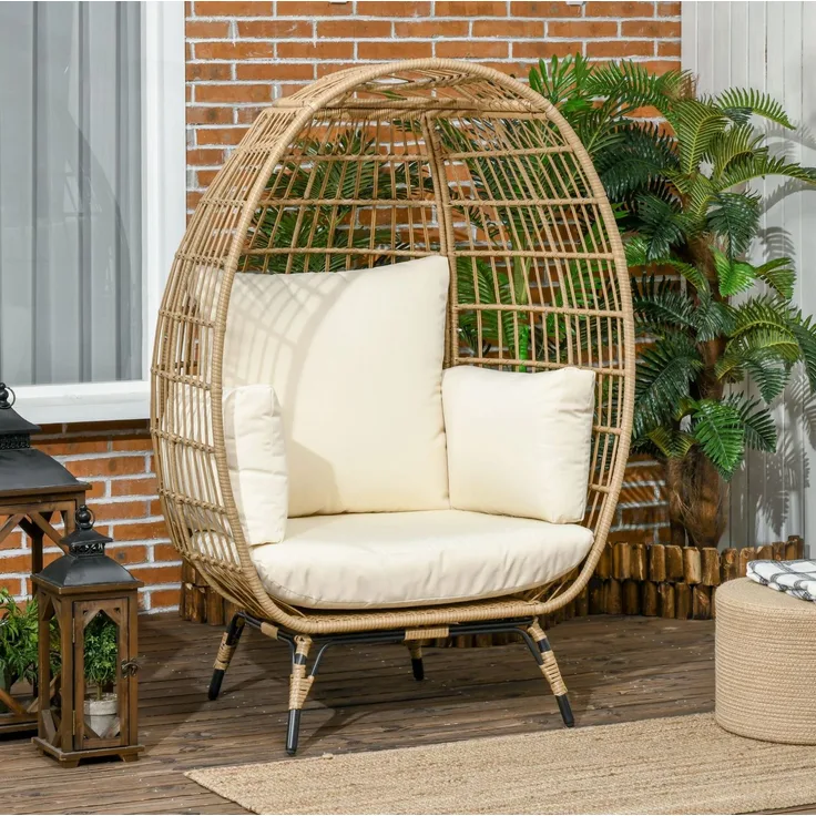 Gartensessel mit Kunstrattan-Geflecht und Sitzkissen, 105x90x148 cm, Khaki