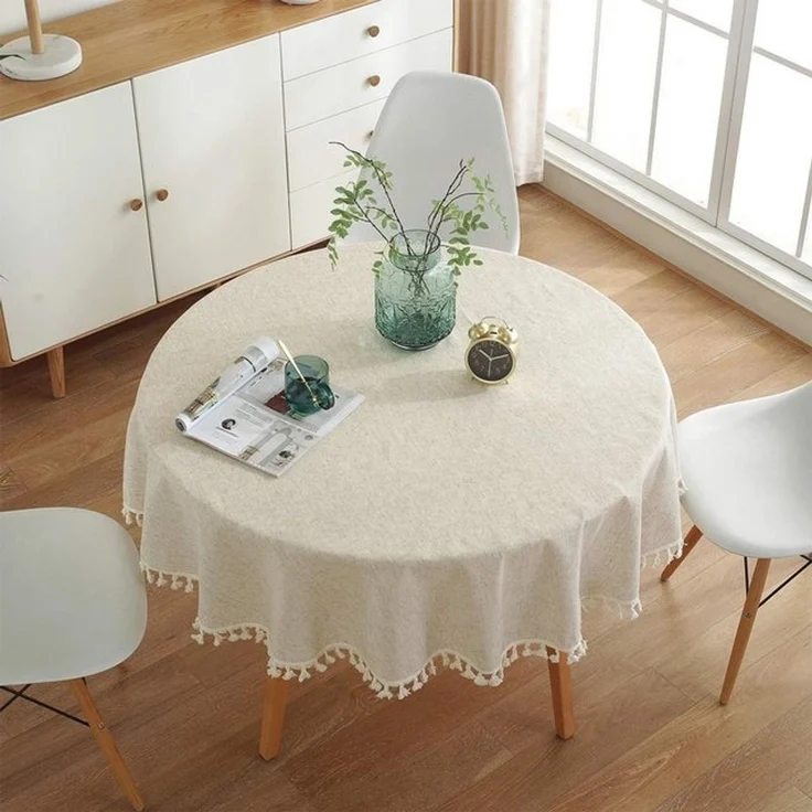TUWENA Tischdecke Abwaschbar Leinen Baumwolle Tischtuch,Knitterfrei Tischtuch mit Quaste – Bild 4