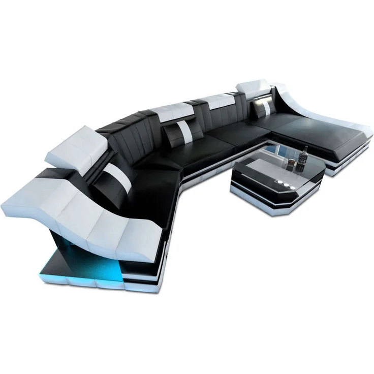 Sofa Dreams - Mini Luxus Wohnlandschaft Turino C-Form mit LED - Ledermix - Schwarz-Pink - Links – Bild 9